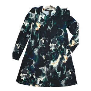 Cupio Black Abstract Print Knit Swing Dress sz Medium Modern Colorful NWT